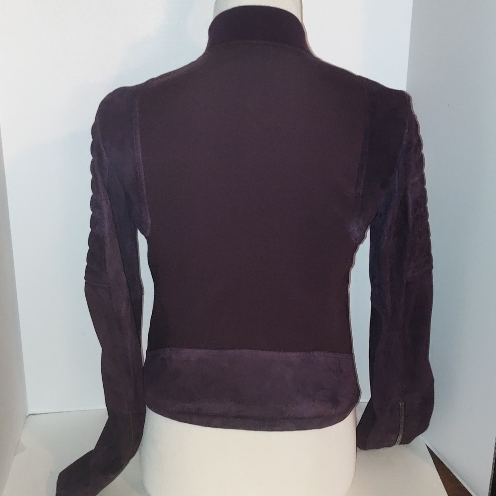 Theory Shezi K Combo Moto Jacket Eggplant Purple Suede Small Cropped Lamb Leathe - Picture 2 of 11